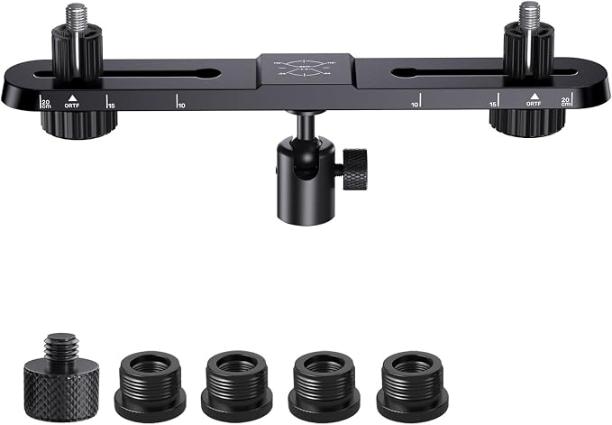 Stereo Array Spacing Microphone Holder with All-Metal Mic Ball Head Adapter, Adjustable Mic Mount Bar for Two Mics/Booms with 3/8" - 5/8" Screw Adapters, Fits Mic Stands for Recording, Live Streaming﻿ by Jidinung-Kubeisi