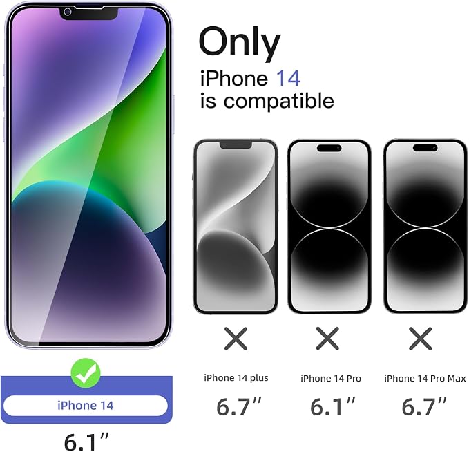 NEW'C 3x Privacy for iPhone 14 Screen Protector (6.1 inches)+ 3x Camera Lens Protector, Sensor Protection, Case Friendly Tempered Glass Film +Dust Plug - Enhanced Privacy Angle of 28 Degrees - Image 2