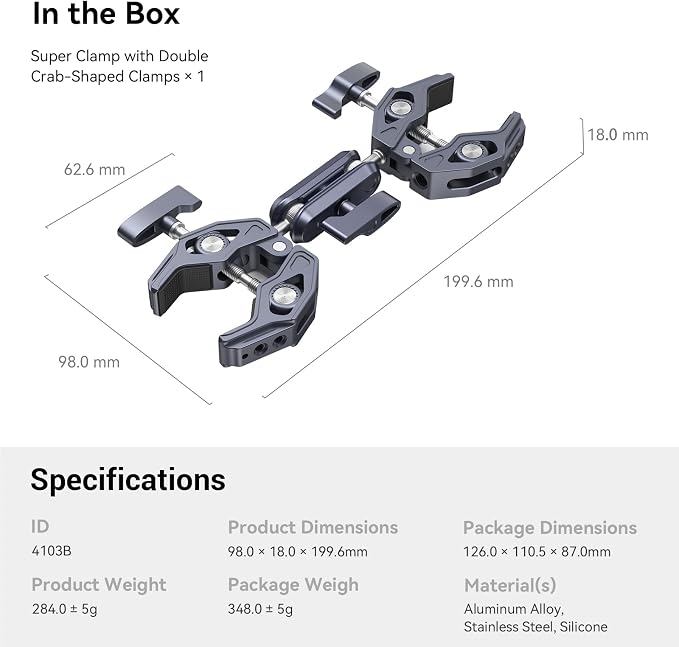 SMALLRIG Super Clamp Arm, Double Clamp Mount | Max Load Capacity 3.5 kg, for Chair, Pole, Tripod, C Stand, Handlebar - Image 6
