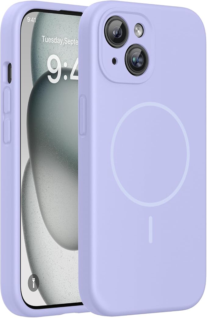 miracase Compatible with iPhone 15 Case, [Soft Anti-Scratch Microfiber Lining], Liquid Silicone Case Gel Rubber Shockproof Drop Protection Phone Case for iPhone 15, Light Purple by Miracase