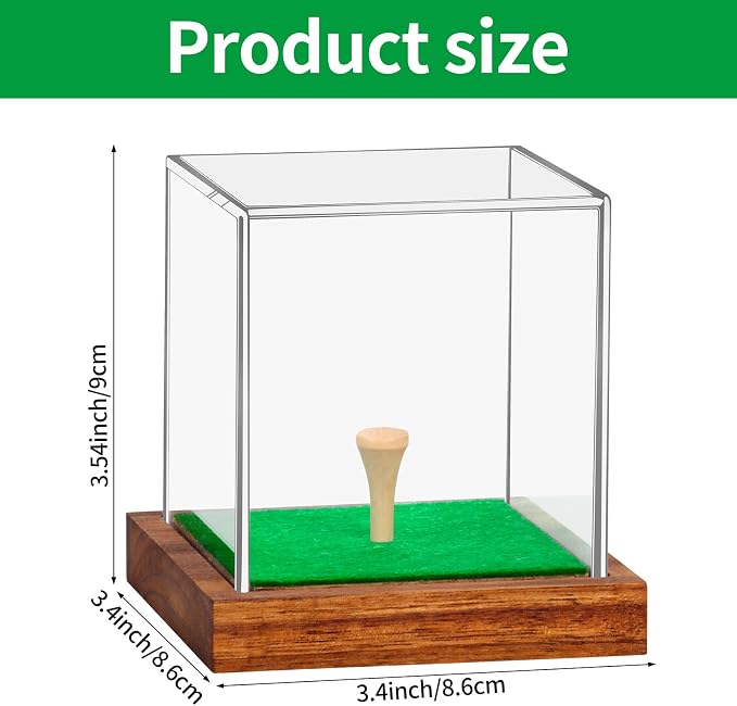 2 Pack Clear Acrylic Golf Ball Display Case with Wood Base & Tee, Memorabilia Stand Cube Holder, Dust Protection Transparent Storage Box for Single Ball Souvenir Golfball Collections - Image 2