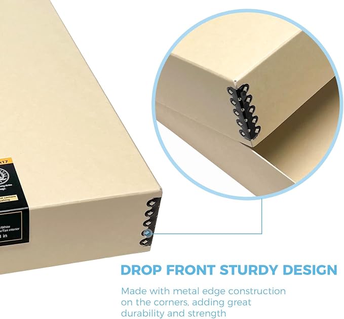 Lineco Museum Archival Storage Box, Drop Front, 14.75x18.75x3 in, Tan | Acid-Free with Metal Edge, Preserves Picture Longevity, Organize Photos, Newspapers, Prints, Documents, Crafts, DIY - Image 5