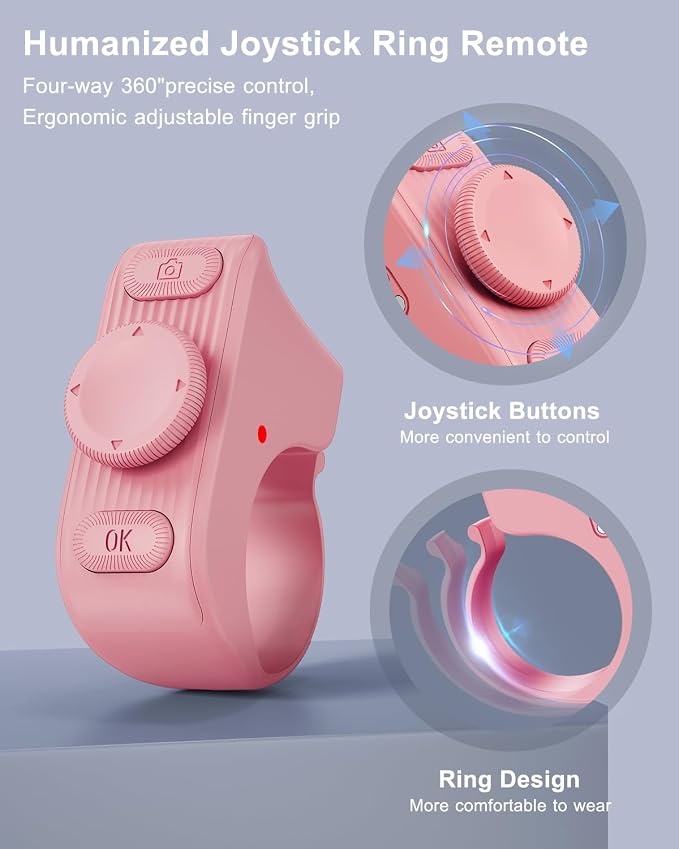 [New Upgrade, Easy to Use] TikTok Scrolling Ring Remote Control, Camera Shutter Remote, Wireless Bluetooth Scrolling Ring for iPhone, iPad, iOS, Android - Light Pink - Image 4