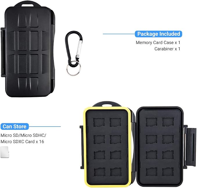 16 Slots Micro SD Card Holder, Micro SD Card Case Micro SD Micro SDHC Micro SDXC Card Storage Micro SD Card Organizer with Carabiner, Water-Resistant Anti-Shock - Image 7