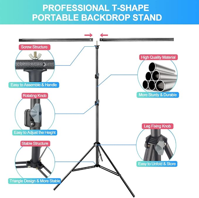 Green Screen Backdrop with Stand for Streaming, 6.5X 10ft (WxH) Protable Green Screen with 6.3 x 6.5 ft Stand kit, Greenscreen Background with Stand Carrying Bag 5 Spring Clamps - Image 4