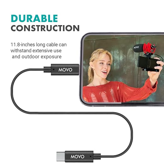 Movo IMA-5 USB-C to 11.8" (30CM) Lightning Microphone Adapter Cable – Connect USB-C Shotgun Mics to iPhone/iPad – Compatible X1, X1-MINI, VXR10-AI, Rode VideoMic NTG, VideoMic GO II - Image 6