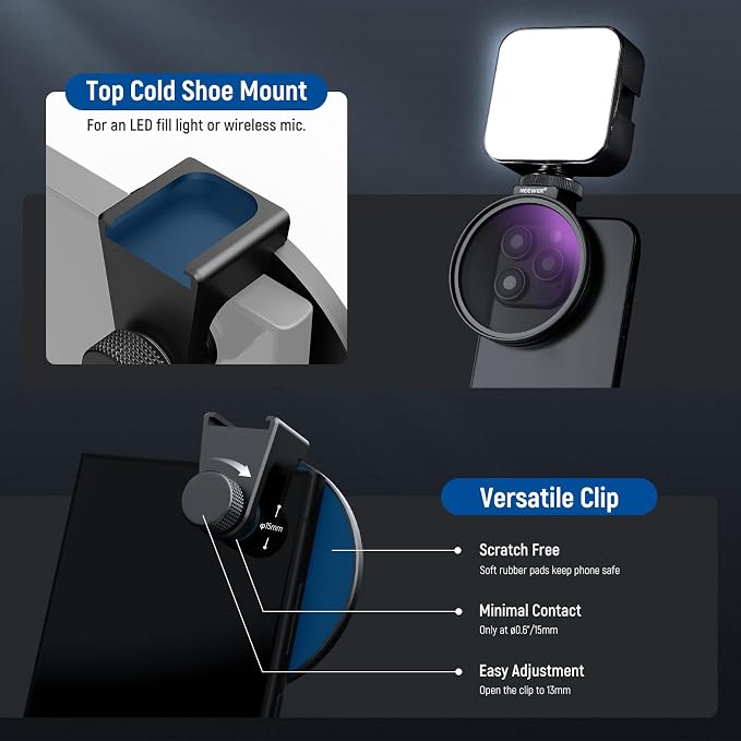NEEWER 67mm CPL Filter with Cold Shoe Phone Lens Clip, HD Polarizing Filter with Pouch & Cleaning Cloth Compatible with iPhone 17 16 15 Pro Max Plus Samsung Galaxy S25 Ultra Camera - Image 5