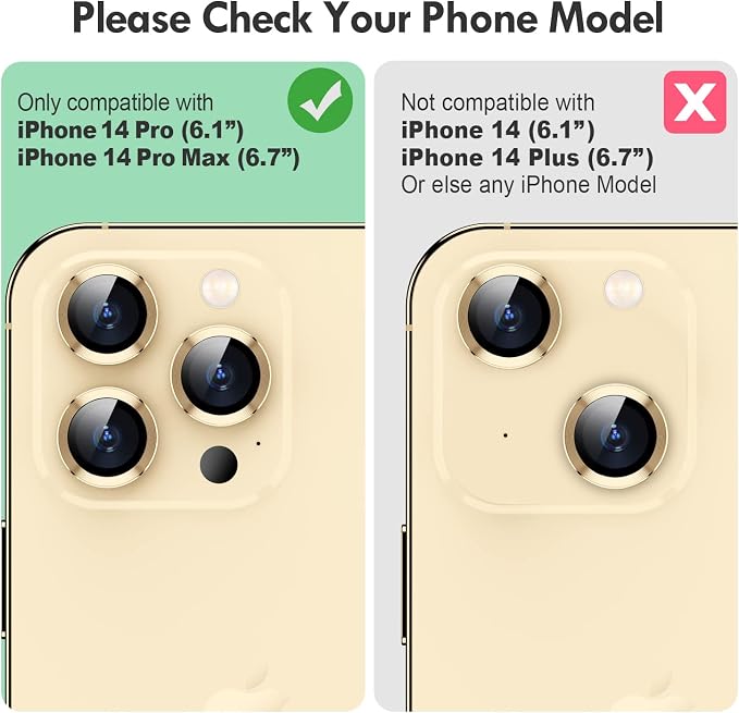 for iPhone 14 Pro/14 Pro Max Camera Lens Protector Cover, Gold | Individual Metal, 9H Hardness, Scratch Resistant, Shockproof, Drop Protection, Case Friendly, Stylish Accessories - Image 2