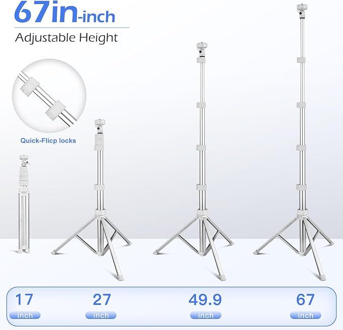 Sensyne 67" Phone Tripod & Selfie Stick, Extendable iPhone Tripod Stand with Wireless Remote and Phone Holder, Compatible with Cell Phone, Camera (Silver) - Image 4