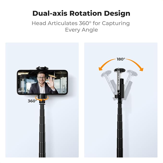 K&F CONCEPT 69" Pop Open & Quick Fold Phone Tripod | 360° Rotatable Selfie Stick with 9 Button Bluetooth Remote, Cell Phone Tripod for Travel, Live Streaming, Vloggers. X96 - Image 2