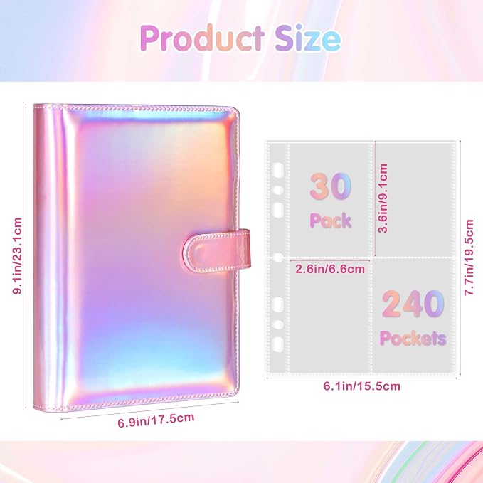 A5 Kpop Photocard Binder with 30 Pack 4-Pocket Card Pages, 6 Ring A5 Binder Card Collector Album with 240 Card Slots,PU Leather Binder Cover with Magnetic Buckle Closure for Organizing Trading Card - Image 5