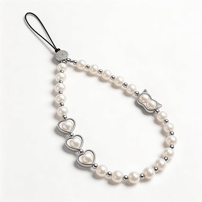 Phone Charm Beaded Strap Cute Cell Phone Wrist Straps String Accessories Hand Aesthetic Lanyard Wristlet Chain for iPhone 17 Pro Camera Case AirPods Bags Keychains Women Girls Classic Pearl by Casecond