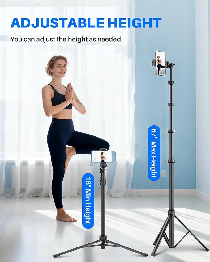 67" Phone Tripod, MIIASI Extendable Tripod for iPhone, Selfie Stick with Remote and Phone Holder, Compatible with iPhone/Android/Camera, Light Stand - Image 2
