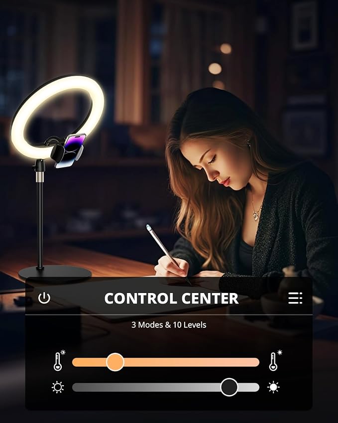 UBeesize 12" Desk Ring Light with Stand & Phone Holder - Adjustable Studio Light for Photography，Zoom Meetings, YouTube, TikTok, Live Streaming - Image 2