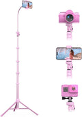 UBeesize 88’’ Flexible Phone Tripod with 14.95’’ Gooseneck, Remote and Phone Holder, Overhead Cell Phone Stand＆Selfie Stick for Video Recording, Compatible with iPhone Android Phone, Camera Pink by UBeesize