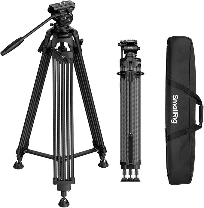SmallRig FreeSpeed Heavy Duty Carbon Fiber Video Tripod, 73" Camera Tripod with Fluid Head for Manfrotto Plate, One-Knob Quick Extend, 75mm Bowl, Weigh 7.5lb, Load up 22lb for DSLR Camera, Camcorder by SmallRig