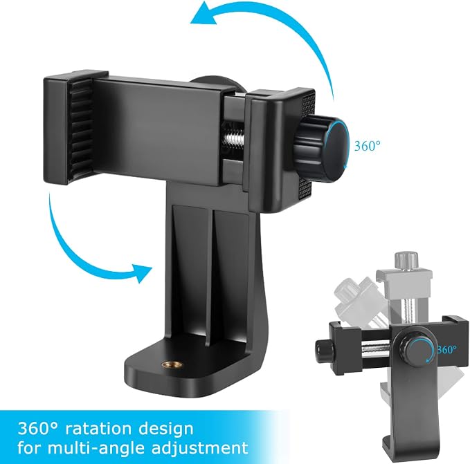 Smartphone Holder/Vertical and Horizontal Tripod Mount Adapter | Premium Rotatable Bracket, 1/4 in Screw, Adjustable Clip for iPhone, Android Cell Phone, Selfie Stick, Camera Stand - Image 2