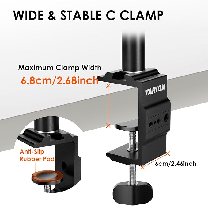 TARION Overhead Camera Desk Mount Articulated with Gear Joints TKA01-L | 6.6lbs Load, 3/8'' 1/4'' Screw, Flexible Detachable Ballhead, Supports Horizontal and Vertical Shooting, Live Streaming - Image 5