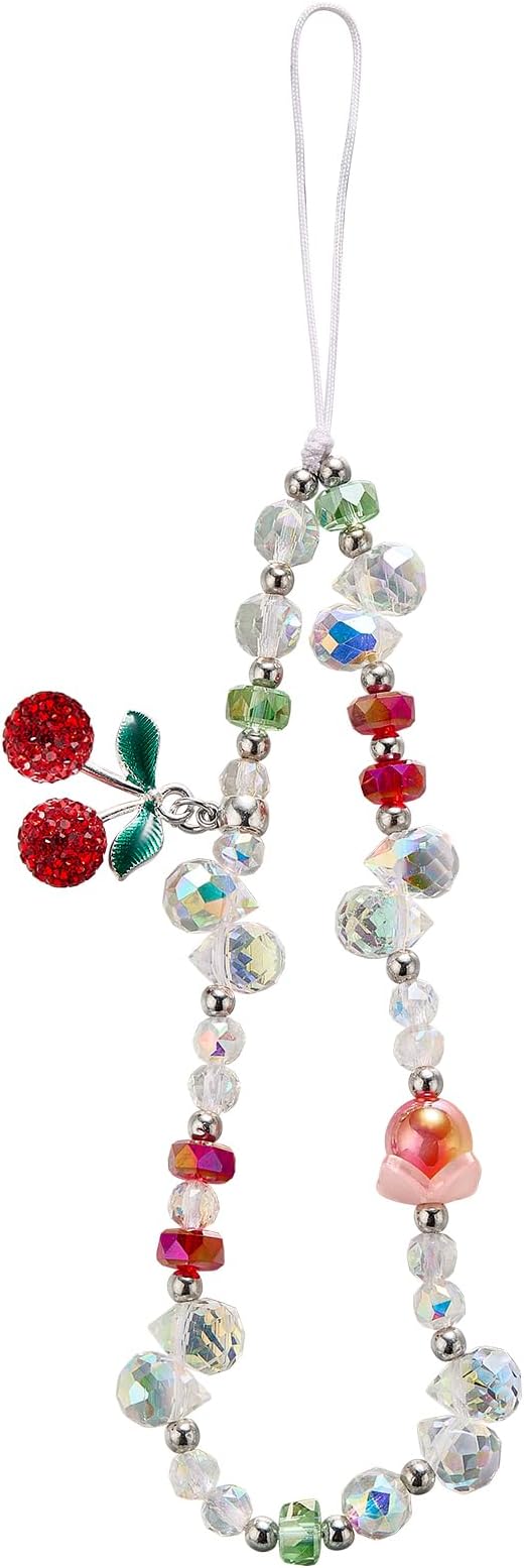 BEEFLYING Cherry Beaded Phone Charm Wrist Strap for Case, Dazzling | Y2K Cell Phone Chain with Cherry Pendant, for Bag Keychain Camera Wallet by BEEFLYING