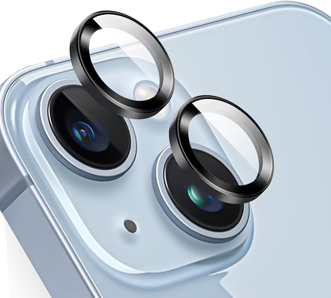 Camera Lens Protector for iPhone 14 & 14 Plus, Black | AR+AF, 9H Tempered Glass, Individual Metal Ring, Anti Glare, Fall Protection, Camera Screen Cover by TENOC
