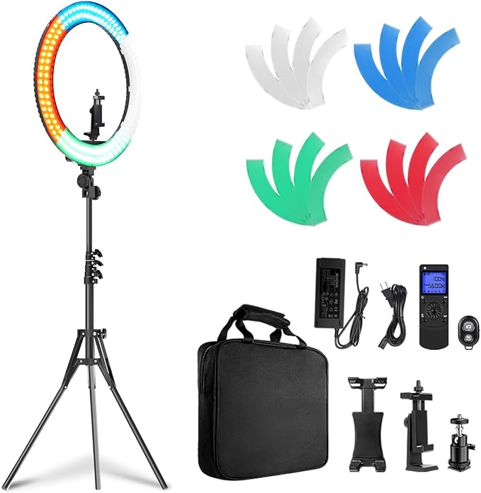 19 inch Ring Light with Remote Controller and Stand iPad Holder,60W Bi-Color with 4 Color Soft Filters for Live Stream/Makeup/YouTube Video/TikTok/Zoom/Photography by IVISII