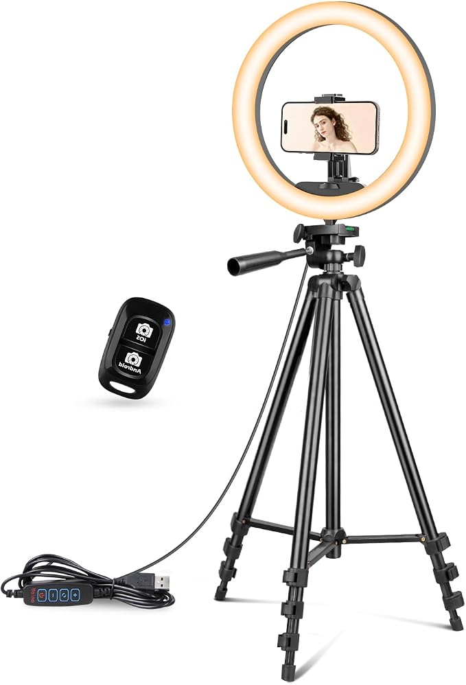 UBeesize 12 inch Ring Light with Stand, Selfie Ring Light with 50" Extendable Tripod Stand & Phone Holder for Live Stream/Makeup/YouTube Video by UBeesize