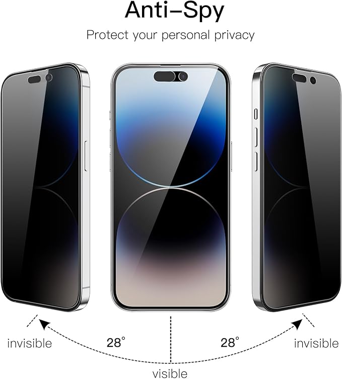 JETech Privacy Screen Protector for iPhone 14 Pro, 2+2 Pack | with Camera Lens Protector, Anti-Glare 9H Tempered Glass, Anti-Spy, Full Coverage, Scratch Resistant, Case-Friendly - Image 2