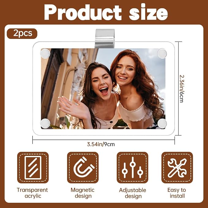 Car Picture Holder, Magnetic Car Picture Frame with Visor Clip Personalized Photo Holder Cars Accessories Photo Holder Displays(2pcs,9 * 6cm) - Image 8