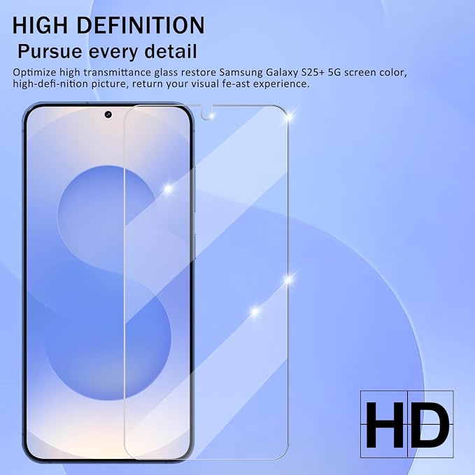 Galaxy S25 Plus / S25+ Tempered Glass Screen & Lens Protector 2+2 Pack | [Ultrasonic Fingerprint Unlock] [Case Friendly] [Bubble-Free] - Image 6