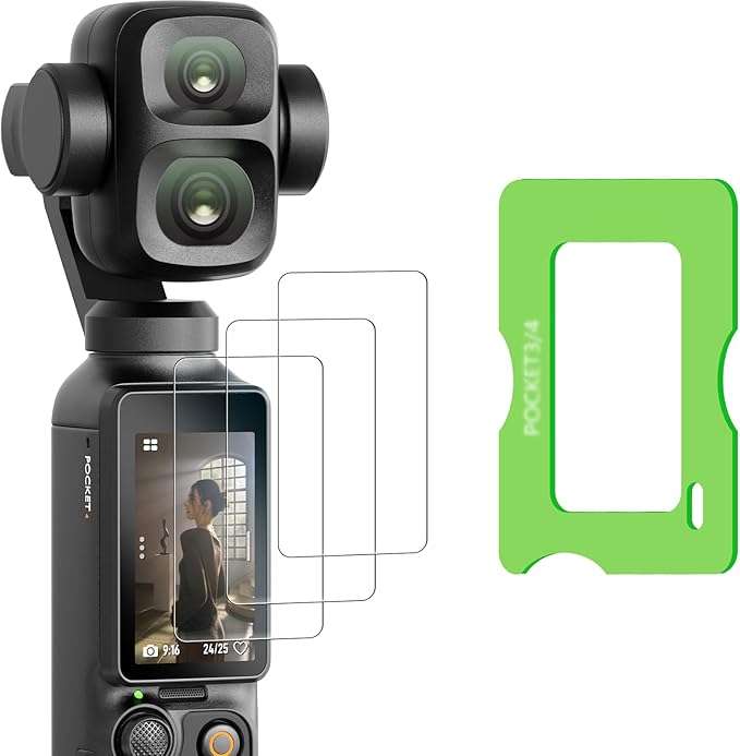 AMAZEAR Screen Protector for DJI Osmo Pocket 4P (3 Pack), Pocket 4 Pro Accessories Tempered Glass Screen Protective Cover, 9H Hardness, Ultra HD, Touch Sensitive, Bubble-Free(TGP & Frame) by YourProPhotoGear