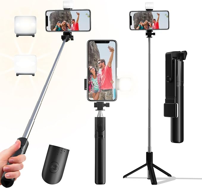 Selfie Stick, 40 in Retractable Phone Tripod with Wireless Remote Control & Light, Portable Selfie Stick Tripod for Photograph, Live Streaming, Video Recording, Compatible with All Cellphones by ProvideThePerfectChoice