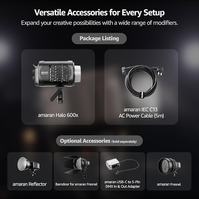 amaran Halo 600x LED Studio Light, 610W Bi-Color COB Compact Video Light | All-in-one Design APP Control,2,700K - 6,500K,32,500 lux @ 1m Bowens Mount Lighting for Home Studios,Livestream - Image 7