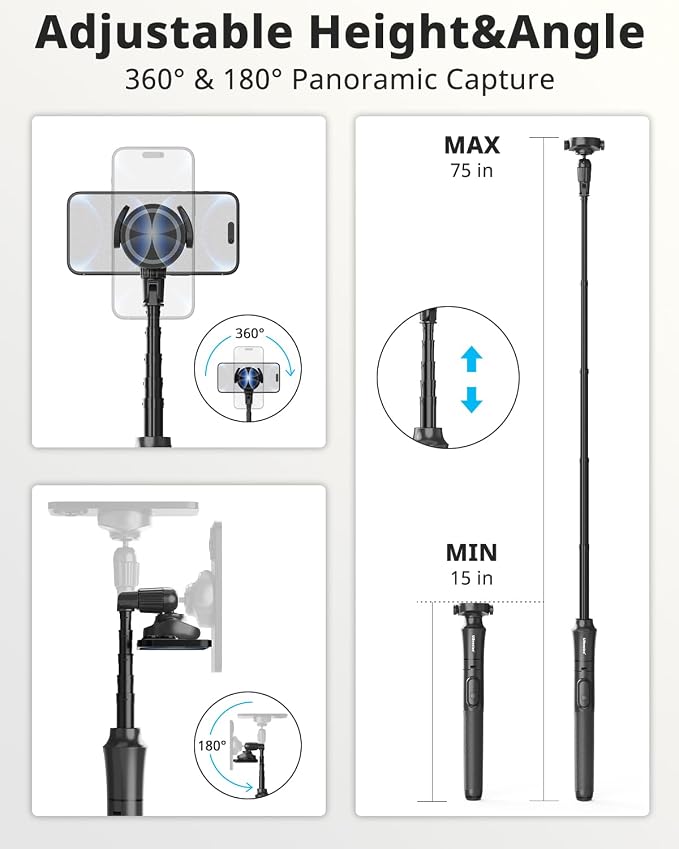 UBeesize 72'' Magnetic Tripod for iPhone with Remote, Extendable Cell Phone Tripod Stand, Compatible with MagSafe, Selfie Stick Tripod for iPhone 15 14 13 12 11 Series and Android Phones - Image 4