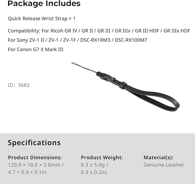 SMALLRIG Quick Release Wrist Strap for RICOH GR IV/III, for Sony ZV-1 II/ZV-1F, for Canon G7X Mark iii, for FUJIFILM XT30iii - Image 7