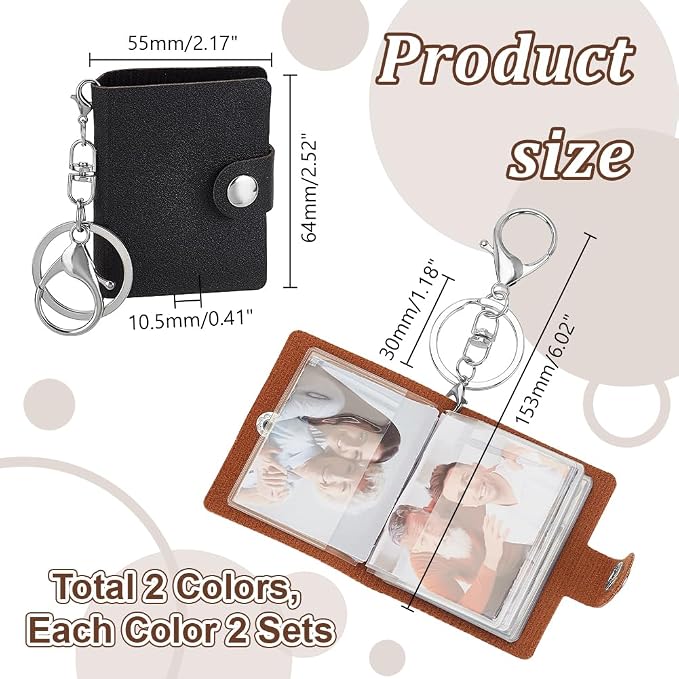 AHANDMAKER 4 Pack 2.5Inch Mini Small Photo Album with Keychain Pocket Photo Album Keychain Leather Photo Insert Keychain for Picture Photo Card Holder Storage Birthday Gift, KEYC-GA0001-36-US20 - Image 2