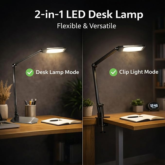NS LED Desk Lamp 2 Pack for Home Office, Desk Lamp with Webcam Light for Video Calls, Dimmable 3000K-6500K Desk Light with Remote, Timer, Memory, Adjustable Swing Arm, CRI95+ - Image 3