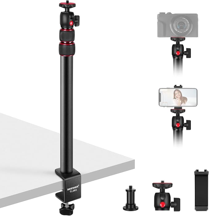 NEEWER Camera Desk Mount with Holder & 360° Ball Head, 17"-40"/43-102cm Telescopic C Clamp Table Light Stand 1/4" Screw, Desktop Stand 6.6lb/3kg Max Load for DSLR Camera, Webcam, Ring Light,TL283 by Neewer