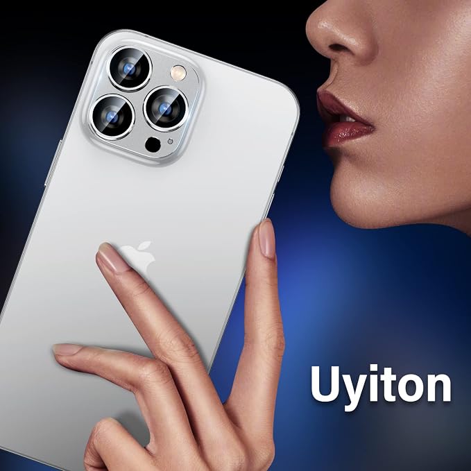Uyiton for iPhone 14 Pro/iPhone 14 Pro Max Camera Lens Protector | Not Easy to Break, Strong Adsorption, Case-Friendly, Metal 9H Sapphire Glass Rear Camera Screen Cover, Silver - Image 6