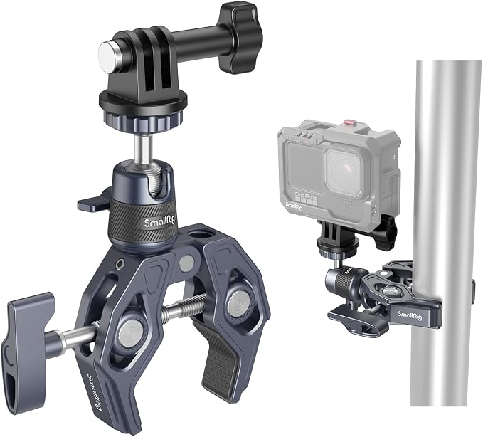 SMALLRIG Camera Mount Clamp, Gopro Motorcycle and Bike Handlebar Mount Kit, Super Clamp for DSLR, Action Camera, Gopro, Insta360, LED Light, Monitor, Max Load 3.5KG by SmallRig