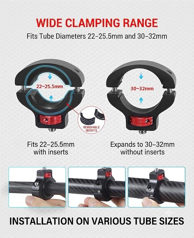 Niewalda Aluminum Bike/Motorcycle Handlebar Mount, 360° Rotary | Action Camera Mount for Vlogging, Compatible with GoPro, Insta360, DJI & Fill Light, Anti-Reverse Reinforced Design - Image 2