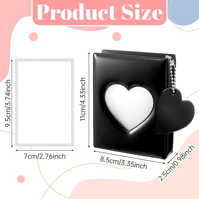2 Pack Mini Photocard Binder 3 Inch Photo Card Binder Book with 32 Pockets, Mirror-Like Binders Photo Card Holder with Pendant and Stickers Heart Hollow Design - Image 2