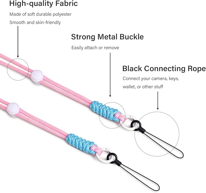 VOVMOEYA Camera Strap,Long Neck Strap for Fujifilm Mini 12/11/9/8/7+,Shoulder Strap camera strap Long Crossbody Lanyard for photographer Camera/Badge Holder/Keys/Wallet Multi-Function Lanyard(Pink) - Image 2
