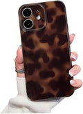 Cute Phone Case for iPhone 12 Case Cheetah Leopard Print | Amber Tortoiseshell Pattern,Full Camera Protective,Slim Shockproof TPU,Aesthetic Girly Glossy Cover for Women Men-Brown by XQAGU