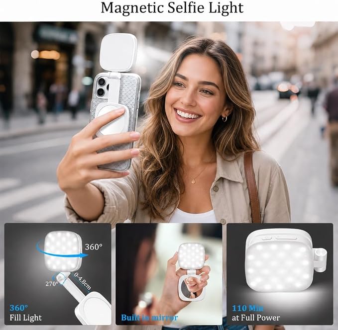 Magnetic Selfie Light Compatible with MagSafe, Foldable LED Phone Light with Mirror, 48 LEDs 5 Color Modes & 5 Brightness Levels, 360° Rotating Fill Light for Selfies, Makeup, TikTok, Zoom - Image 2