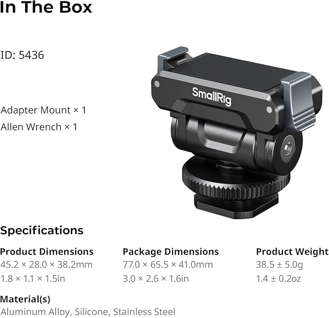 SMALLRIG Cold Shoe Adapter Mount for DJI Osmo 360 / Action 5 Pro / 4/3 | Quick release mount, 180° tilt adjustable, cold shoe adapter for DJI Osmo 360, Action 5 Pro/4/3 - Image 8