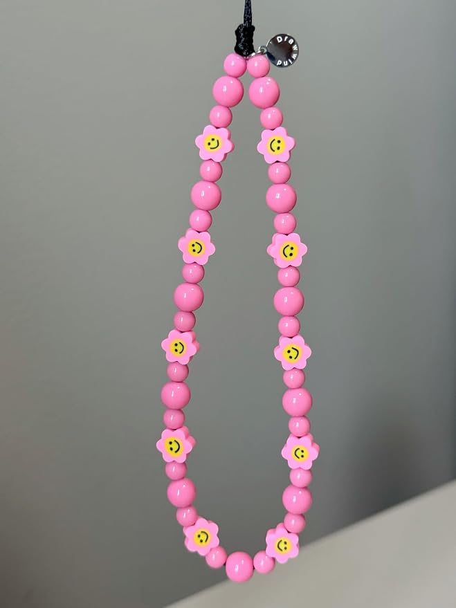 Drawwind Phone Charm Strap Cute Wrist Straps Cell Phone Charm String Y2K Aesthetic Lanyard Wristlet Chain for Case Camera AirPods Bags Keychains (Pink Smiles) - Image 3