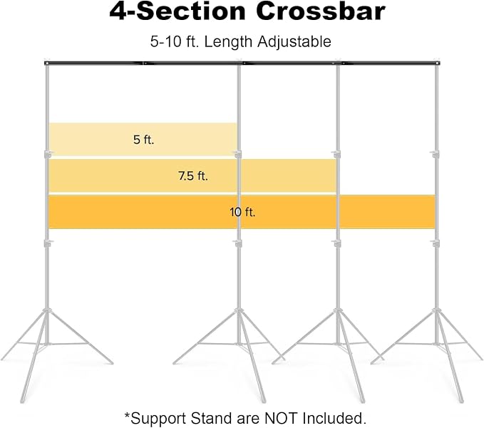 118" / 3m Background Folding Crossbar, Photography Lighting Muslin Backdrop Support Crossbar, 2 x 3m Crossbar, 2 x Mount,6 x Clip - Image 4