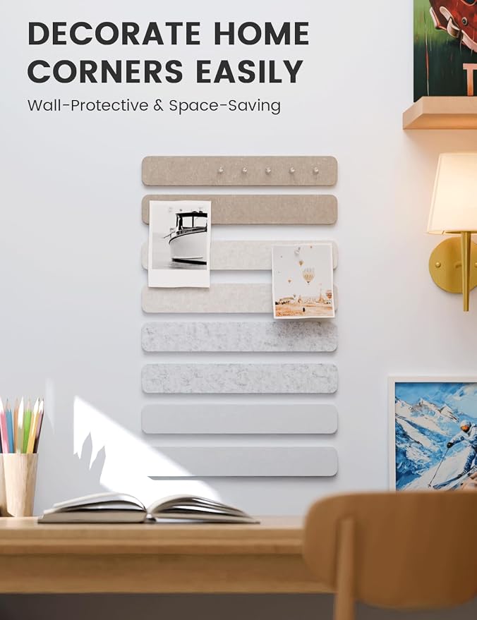 Fluxynara 13" x 2" Felt Wall Panels, Stone Beige | 8-Pack Includes 50 Push Pins and Adhesive Tabs for Photos, Notes and Decor in Bedroom Doors, Home Office or Studios - Image 4