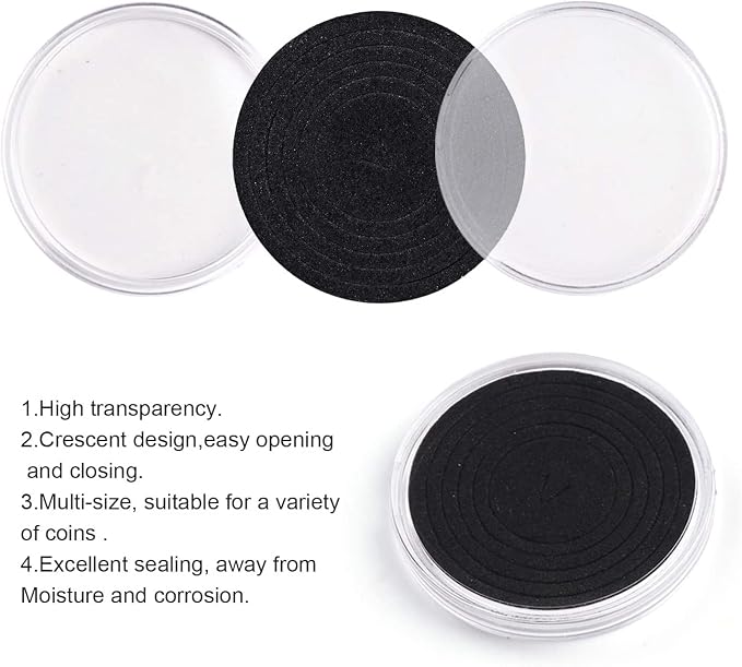 SPLF 100pcs Clear Plastic Coin Capsules, Coin Holder for Collector | Coin Collection Case with Gasket (20/25/30/35/40.6/46mm) for Silver Eagle Liberty Coin & JFK Half Dollar & Bitcoin More - Image 4