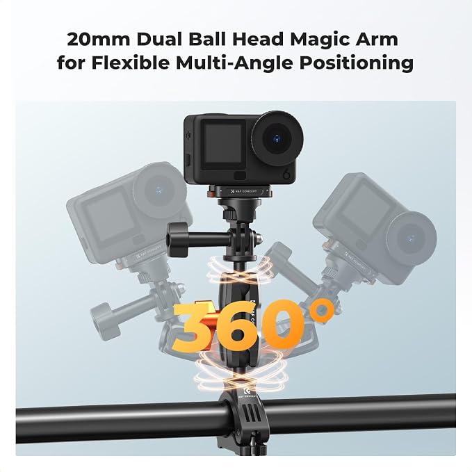 K&F CONCEPT Handlebar Bike Mount with 360° Dual Ball Head, Camera Clamp | Mount Compatible with Hero 13/12/11/10, Osmo Action 6 5 4 Pro, 360 X5 X4 and Smartphones, MS70 - Image 4